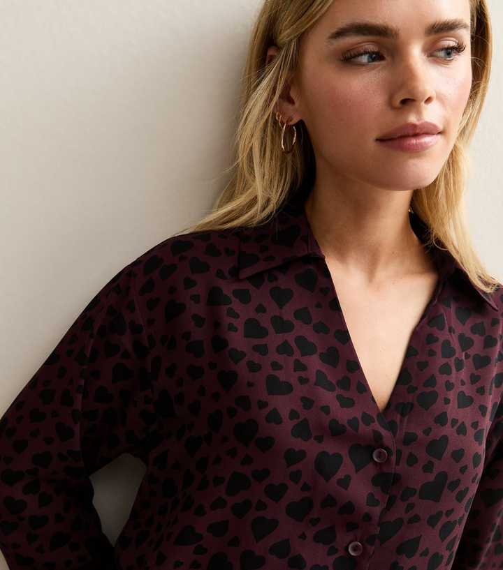 Petite Burgundy Heart Print Shirt