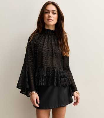 Petite Black Metallic Jacquard Chiffon Blouse