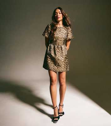 Brown Leopard Print Jacquard Mini Dress