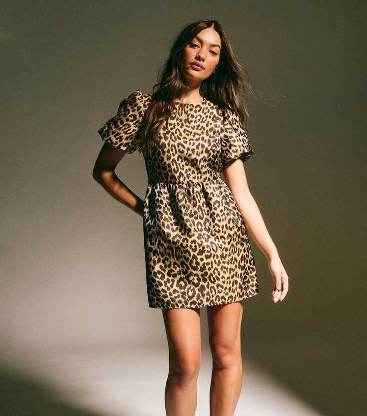 brown leopard print dress new look Brown Leopard Print Jacquard Mini Dress