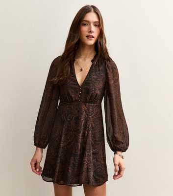 Brown Paisley Chiffon Mini Dress