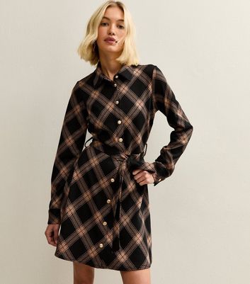 Black Check Mini Shirt Dress | New Look