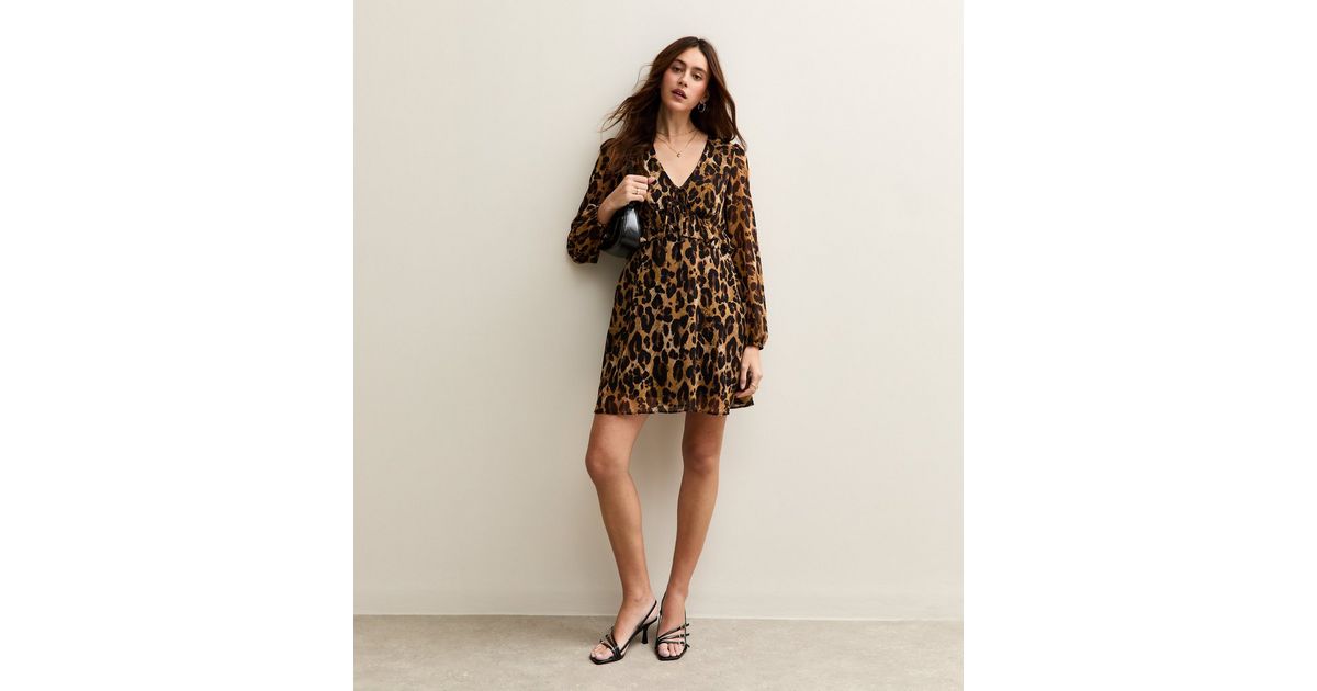 Leopard Print Long Sleeve Mini Dress