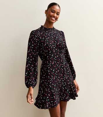 Black Spot Print Mini Dress