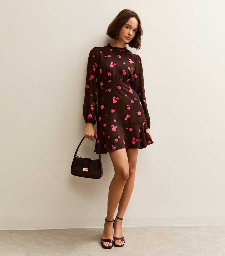 brown lace satin dress Amelia Floral Print Tiered Mini Dress | Disturbia