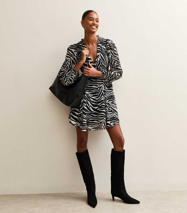 Black Zebra Print Chiffon Mini Dress