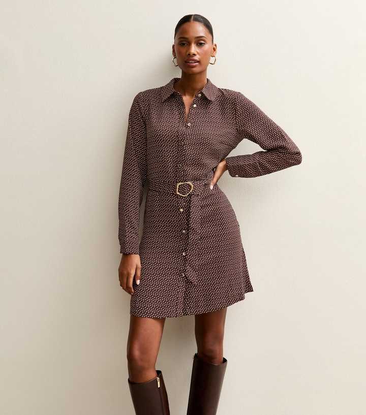 Purple Spotty Belted Shirt Dress