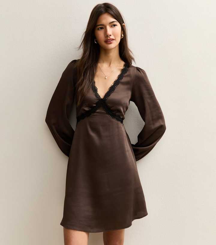 brown silk dress with black lace Black Lace Cut-out Long Silk Slip Dress main image 1