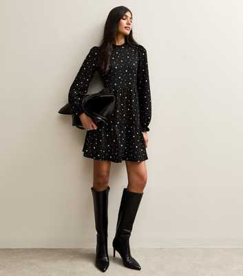 Black Star Print Long Sleeve Mini Dress