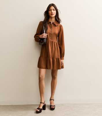 Tan Tiered Shirt Mini Dress