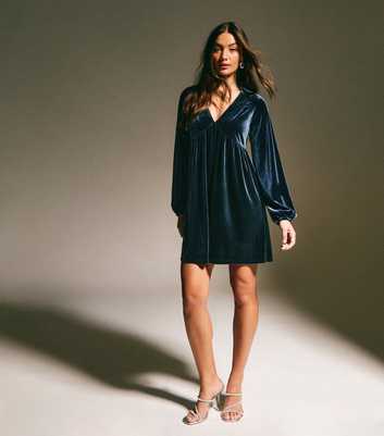 Navy Velvet Smock Mini Dress