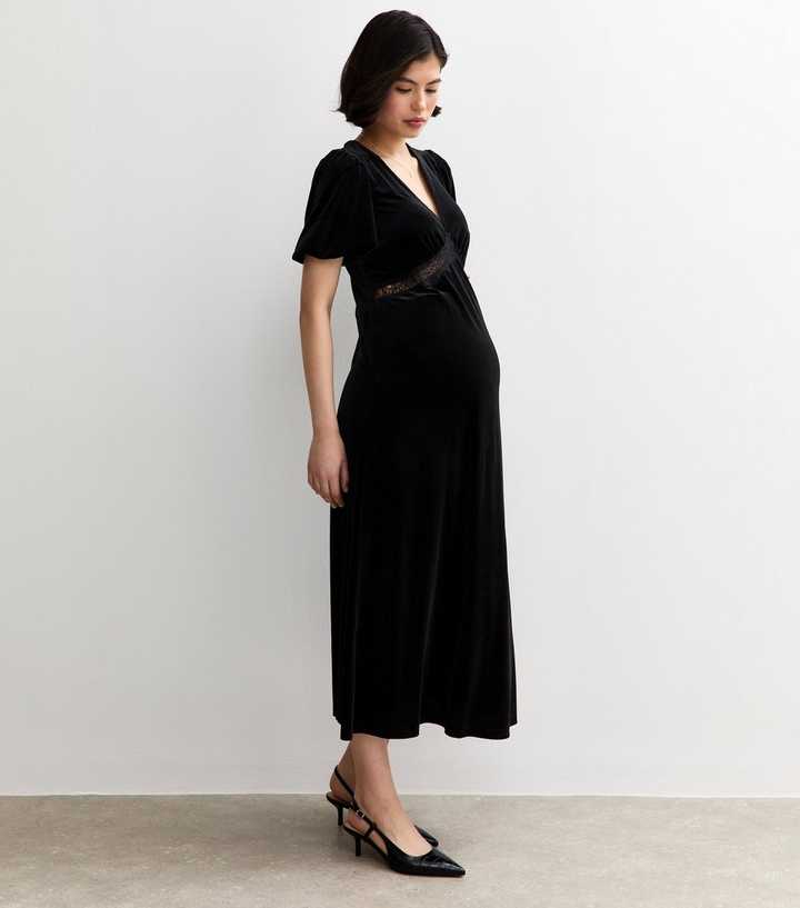 princess polly baby blue dress Brock Collection Black Ruffle Short Sleeve Square Neck Knee Length Velvet Dress