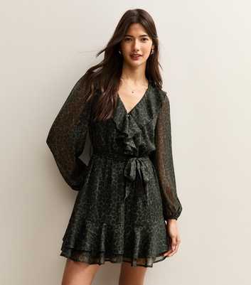 Green Animal Pattern Chiffon Sparkle Mini Dress