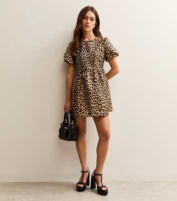 Petite Brown Leopard Print Jacquard Mini Dress