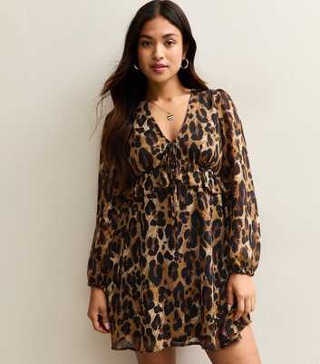 Petite Chiffon Animal Print Long Sleeve Mini Dress