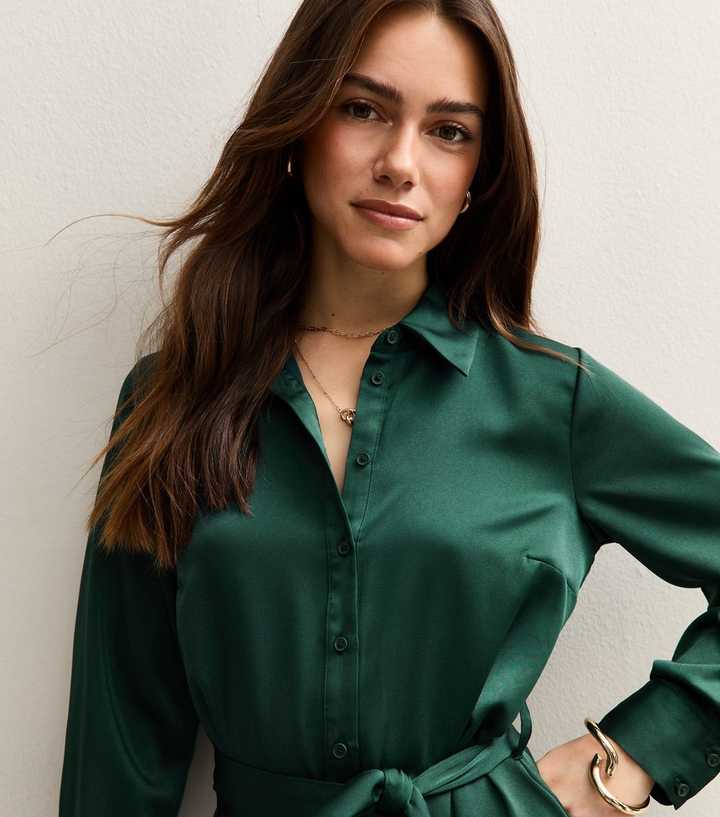 olive green satin shirt dress Combo T-Shirt Dress | ROSETTA GETTY main image 1
