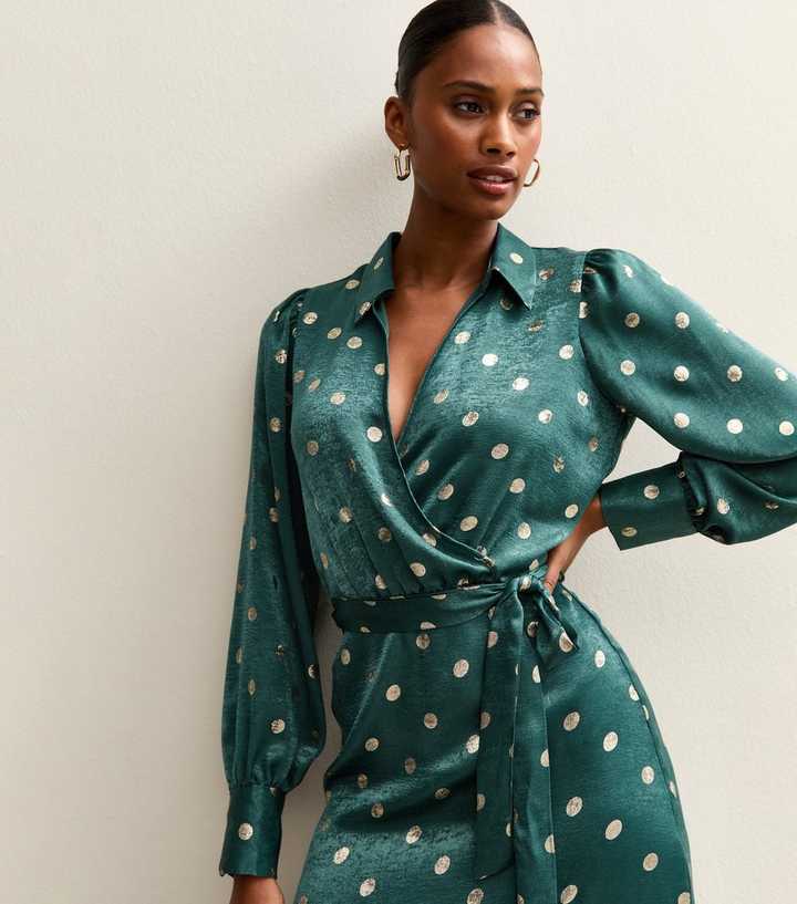 green spot wrap dress Cloudland Women's Wrap Dress in Green White Spot main image 0
