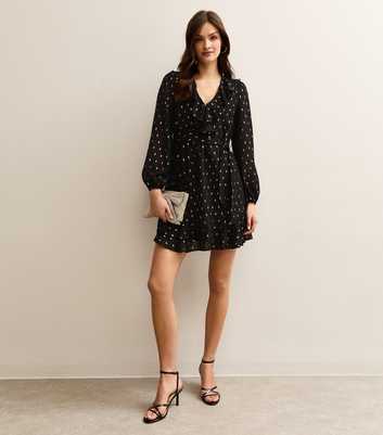 Tall Black Spot Chiffon Mini Dress