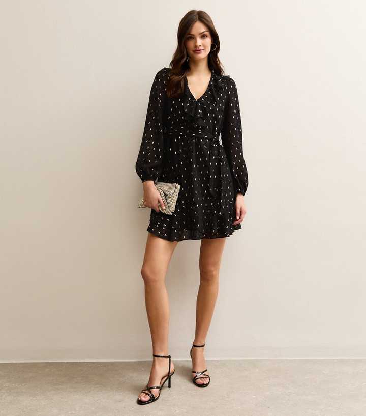 Tall Black Spot Chiffon Mini Dress | New Look Tall Black Spot Chiffon Mini Dress | New Look
