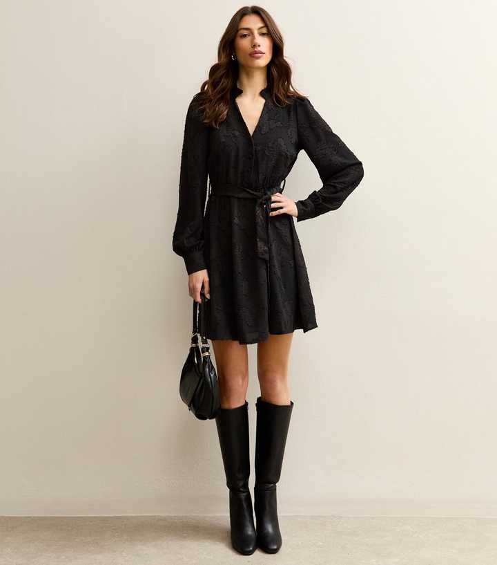 Tall Black V-Neck Patterned Belted Mini Dress | New Look Tall Black V-Neck Patterned Belted Mini Dress | New Look