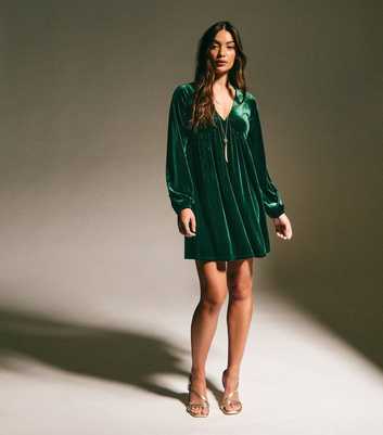 Dark Green Velvet Smock Mini Dress