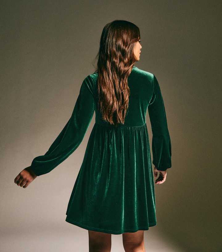 Dark Green Velvet Smock Mini Dress