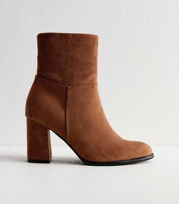 Wide Fit Brown Faux Suede Block Heel Ankle Boots