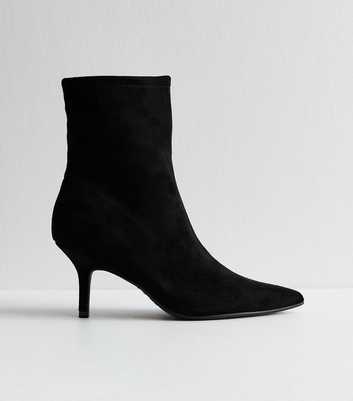 Black Faux Suede Pointed Toe Ankle Boots