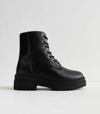 Wide Fit Black Faux Leather Biker Ankle Boots