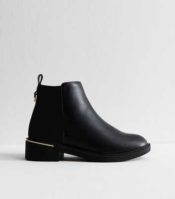 Black Faux Leather Metal Trim Chelsea Boots