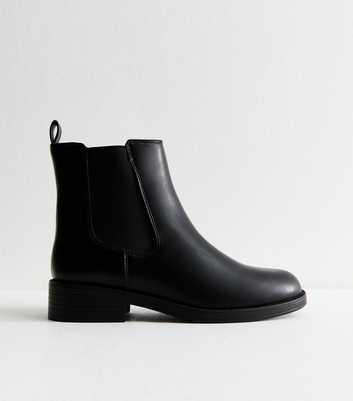 Wide Fit Black Faux Leather Chelsea Flat Ankle Boots