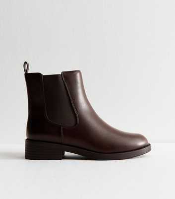 Wide Fit Brown Faux Leather Chelsea Flat Ankle Boots