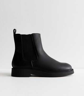 Extra Wide Fit Black Faux Leather Chelsea Ankle Boots