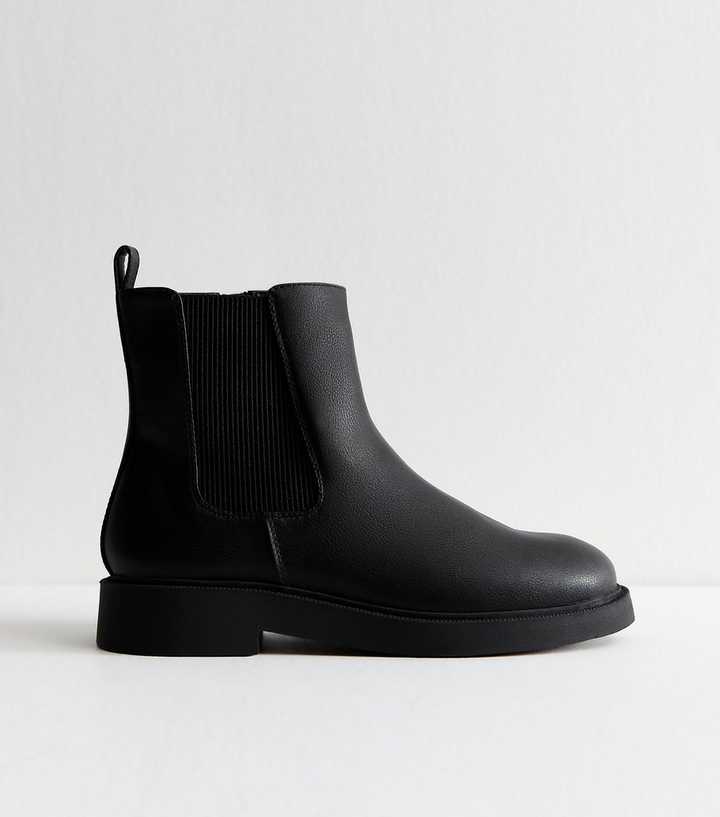 Extra Wide Fit Black Faux Leather Chelsea Ankle Boots
