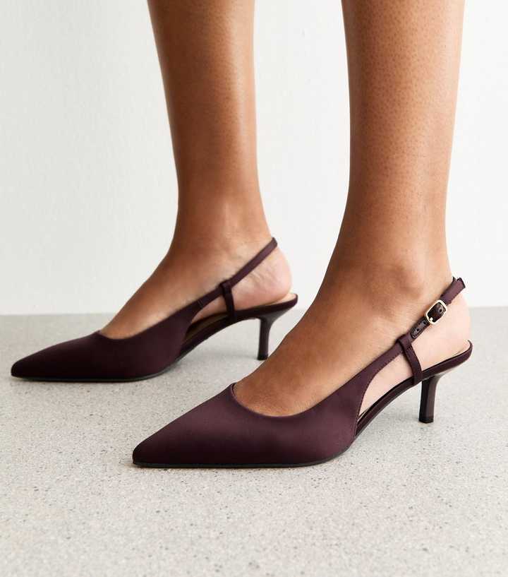 Burgundy Satin Slingback Pumps