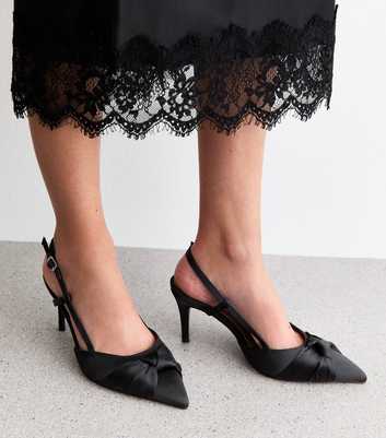 Wide Fit Black Satin Knot Slingback Pumps