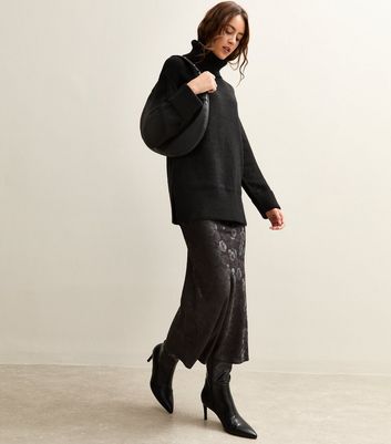 Black Floral Maxi Slip Skirt