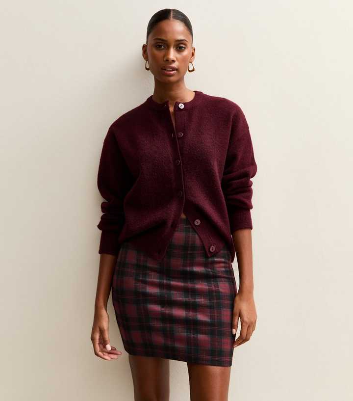 Red Jersey Check Mini Skirt