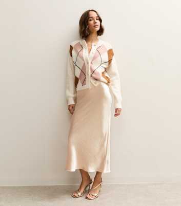 Cream Satin Midi Skirt