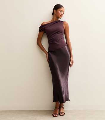 Dark Burgundy Satin Midi Skirt
