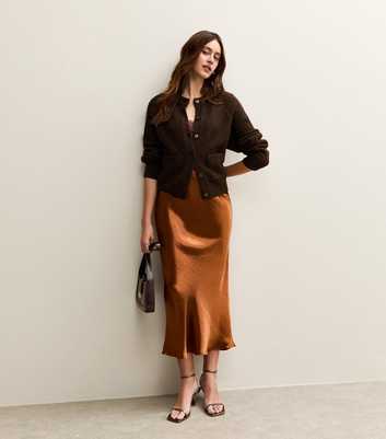 Burnt Orange Satin Midi Skirt