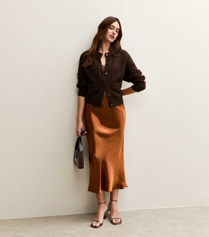 Burnt Orange Satin Midi Skirt