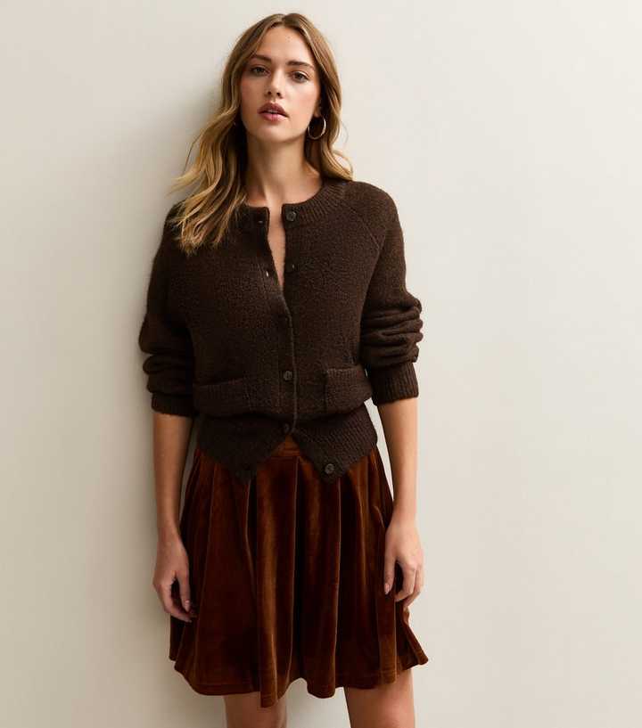 Brown Velvet Pleated Mini Skirt