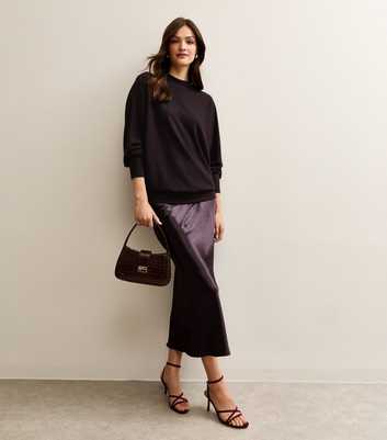 Tall Dark Burgundy Crinkle Texture Satin Midi Skirt