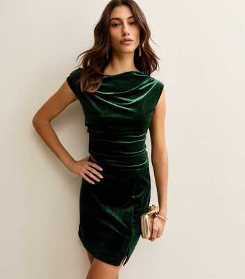 Tall Dark Green Velvet Split Mini Skirt