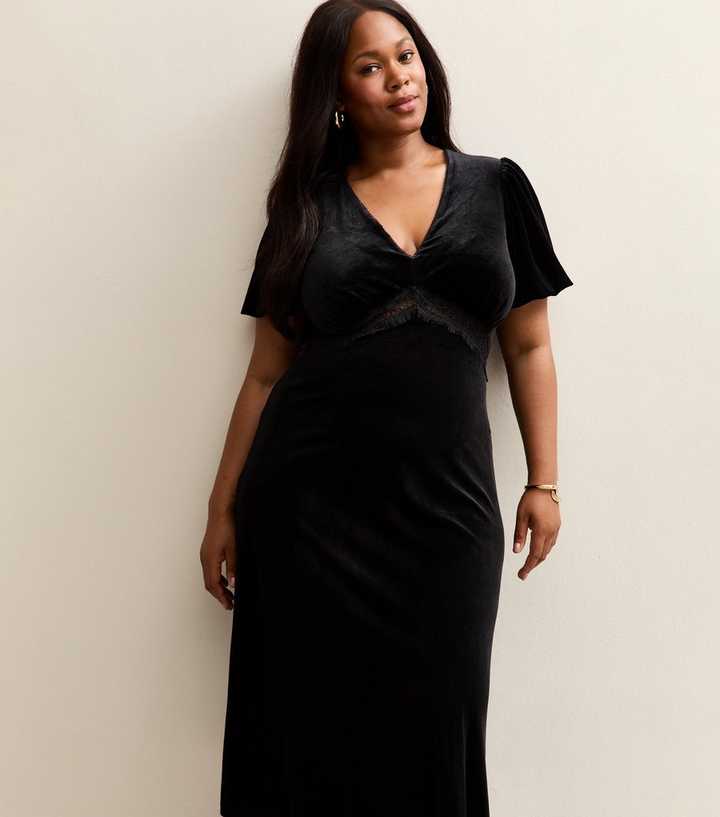 Curves Black Lace Velvet Midi Dress