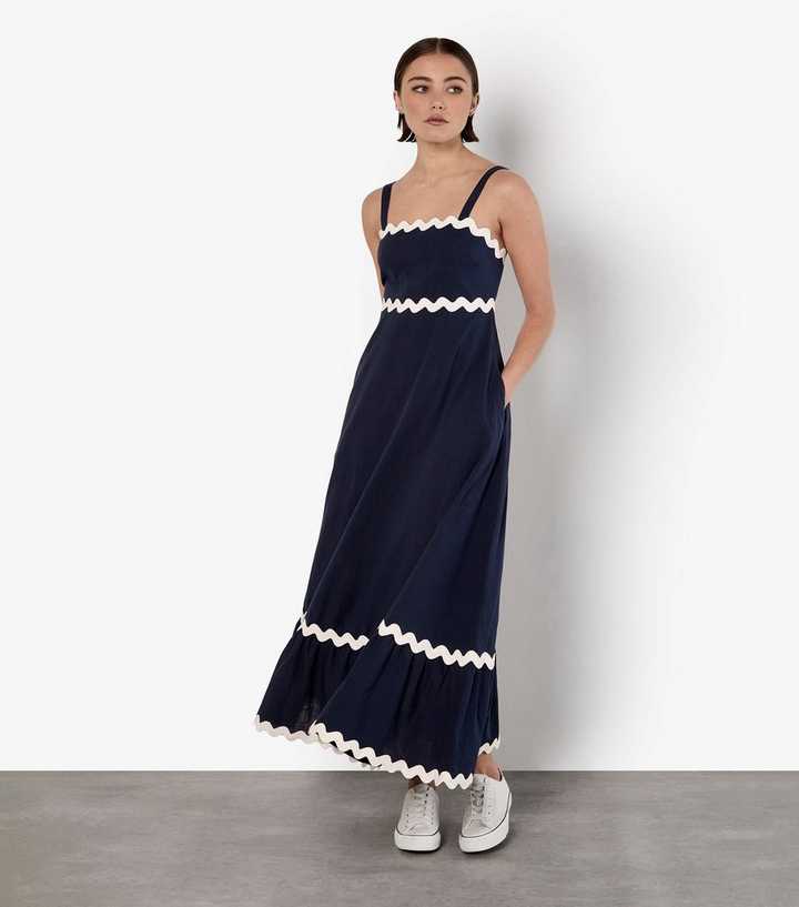 Apricot Navy Contrast Trim Midi Dress | New Look Apricot Navy Contrast Trim Midi Dress | New Look