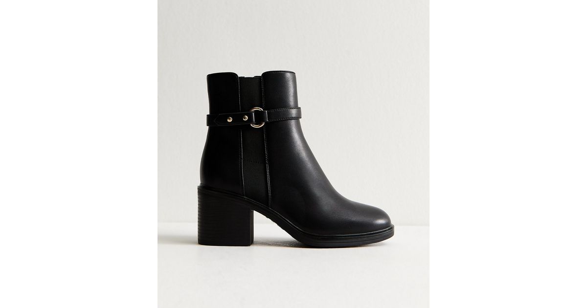 Wide Fit Black Faux Leather Block Heeled Boots | New Look