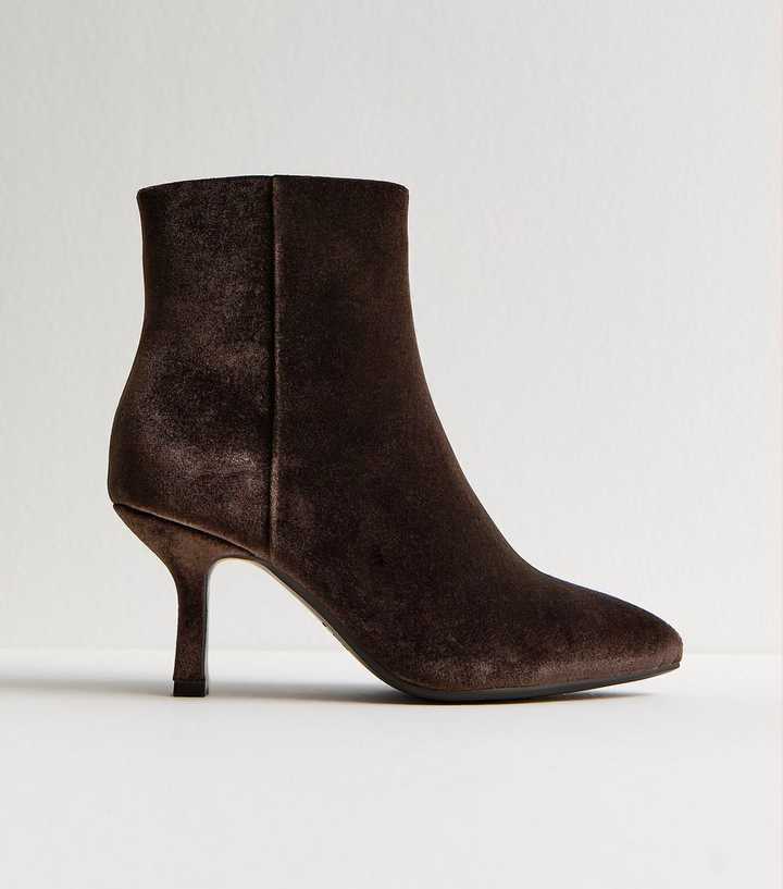 Brown Velvet Pointed Toe Stiletto Ankle Boots