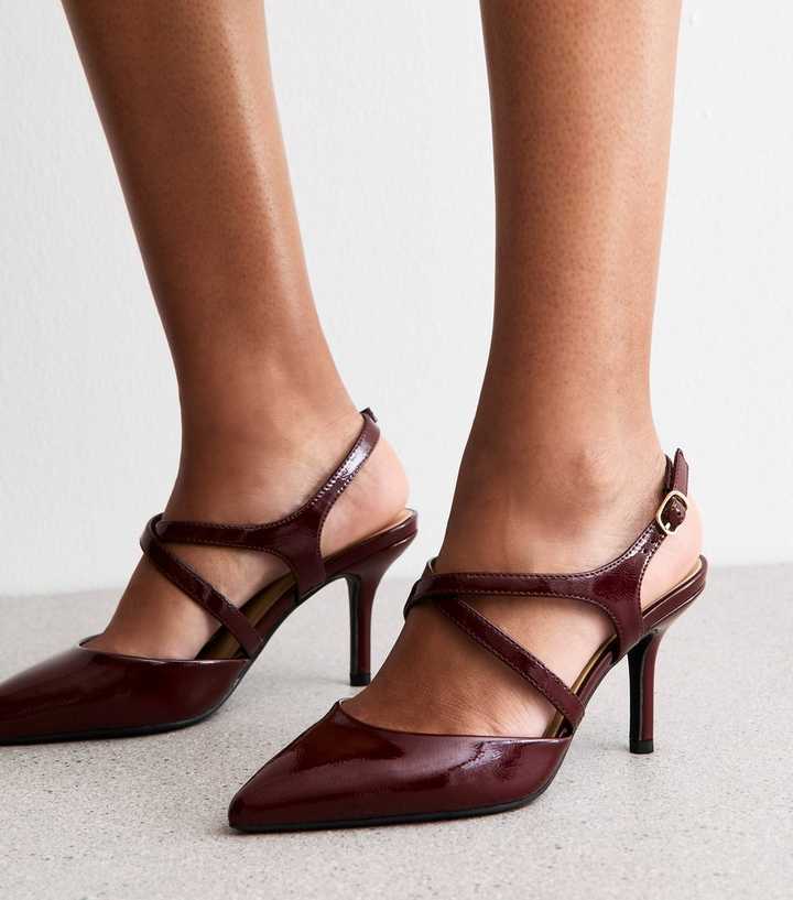 Wide Fit Dark Burgundy Patent Faux Leather Heels